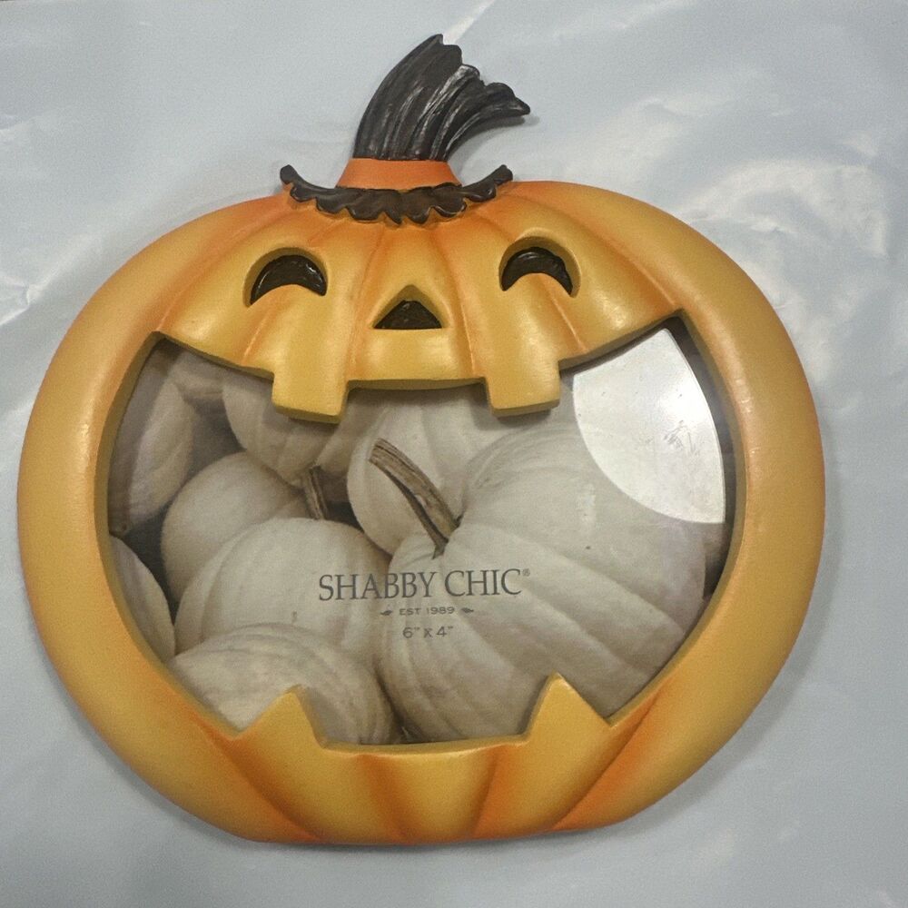 Shabby Chic 6x4 Jack-o-Lantern Shaped Picture Frame Halloween Fall Tabletop New